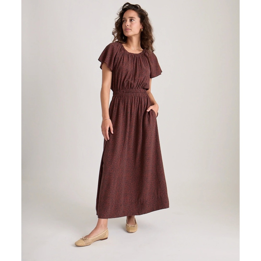 Marine Layer Charlotte‎ Maxi Dress Deep Cheetah Brown Leopard Off Shoulder Large